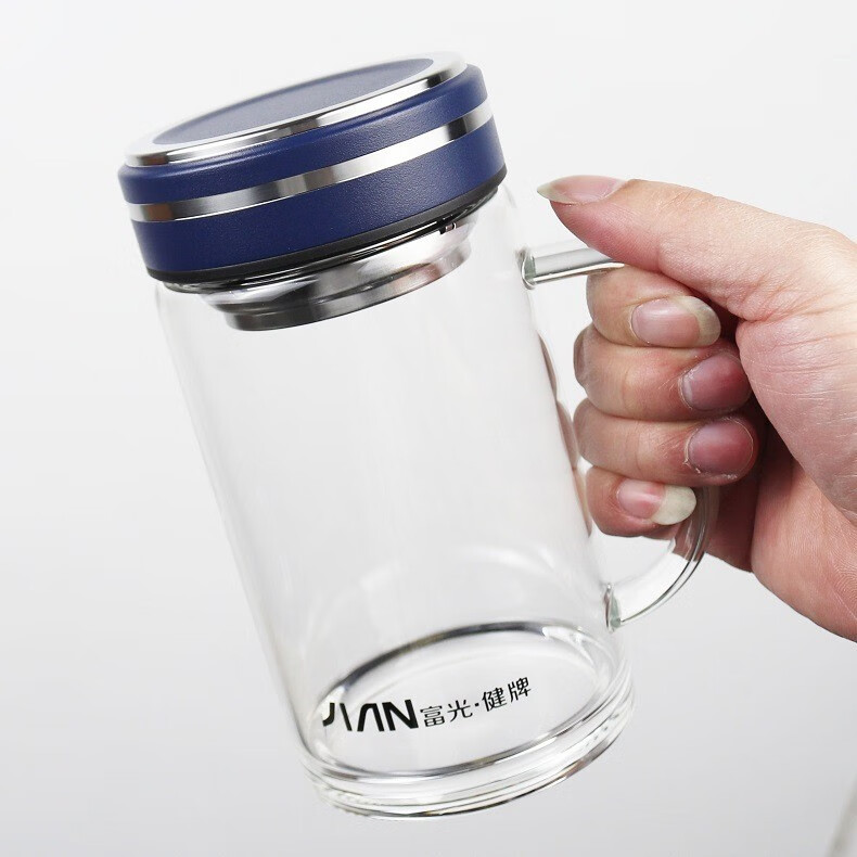 【轻奢高端】富光大容量单层高硼硅玻璃杯茶隔带把手提800ml会议办公
