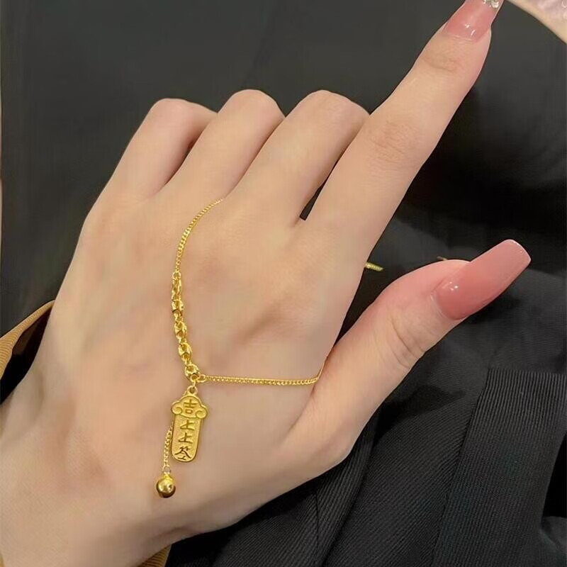 项链足金999上上签吉祥签吊牌流苏套链女猪鼻子古巴链礼物 套链约7克