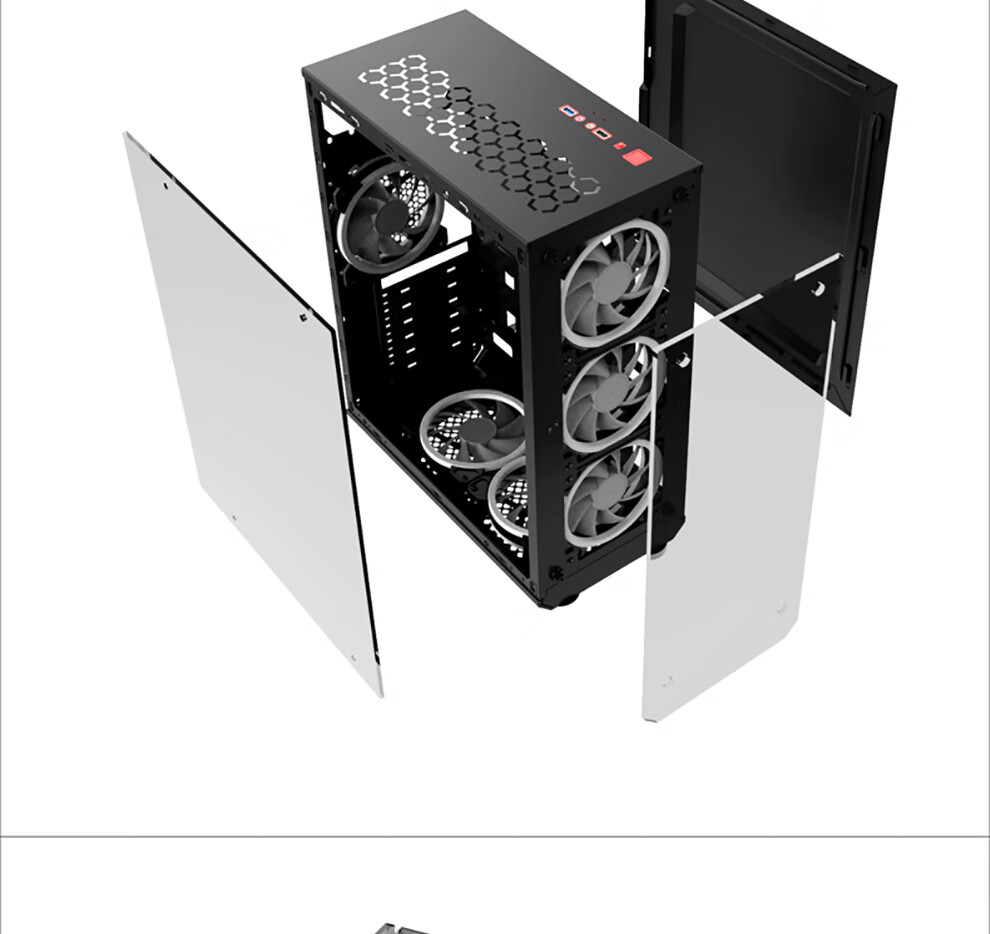 玩嘉光环电脑机箱 diy全侧透钢化玻璃游戏水冷atx电竞家用办公主机箱