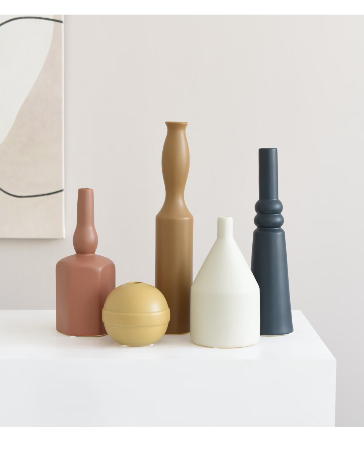 ins北欧风格装饰品客厅玄关样板房间酒柜莫兰迪色陶瓷干花瓶摆件五