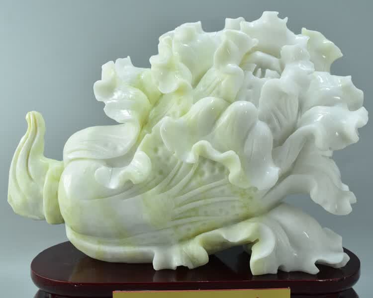 旗舰自营岫玉摆件玉石白菜品摆件客厅办公装饰品岫岩甲翠雕刻拍前联系