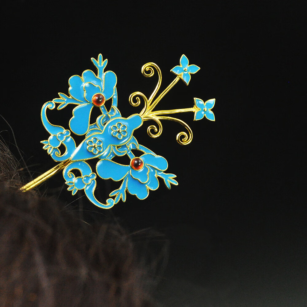 925银发簪滴油珐琅蝴蝶簪子古风盘发新娘妆饰品发簪 金色 925银 925银