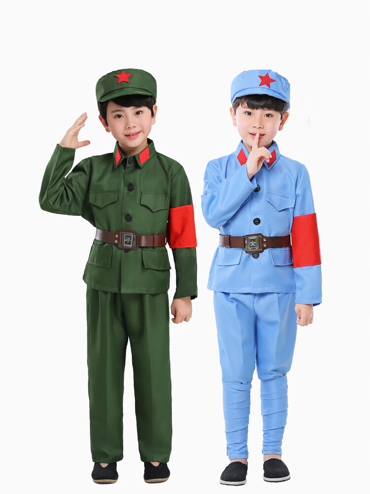 红军演出服装儿童小红军衣服闪闪红星舞蹈服舞台表演八路军 天蓝色