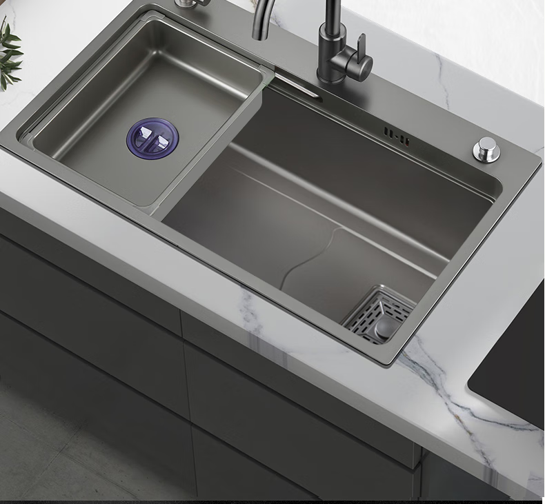 【新款升级】凯斯宝玛水槽联名黑金钢纳米枪灰色水槽304不锈钢手工