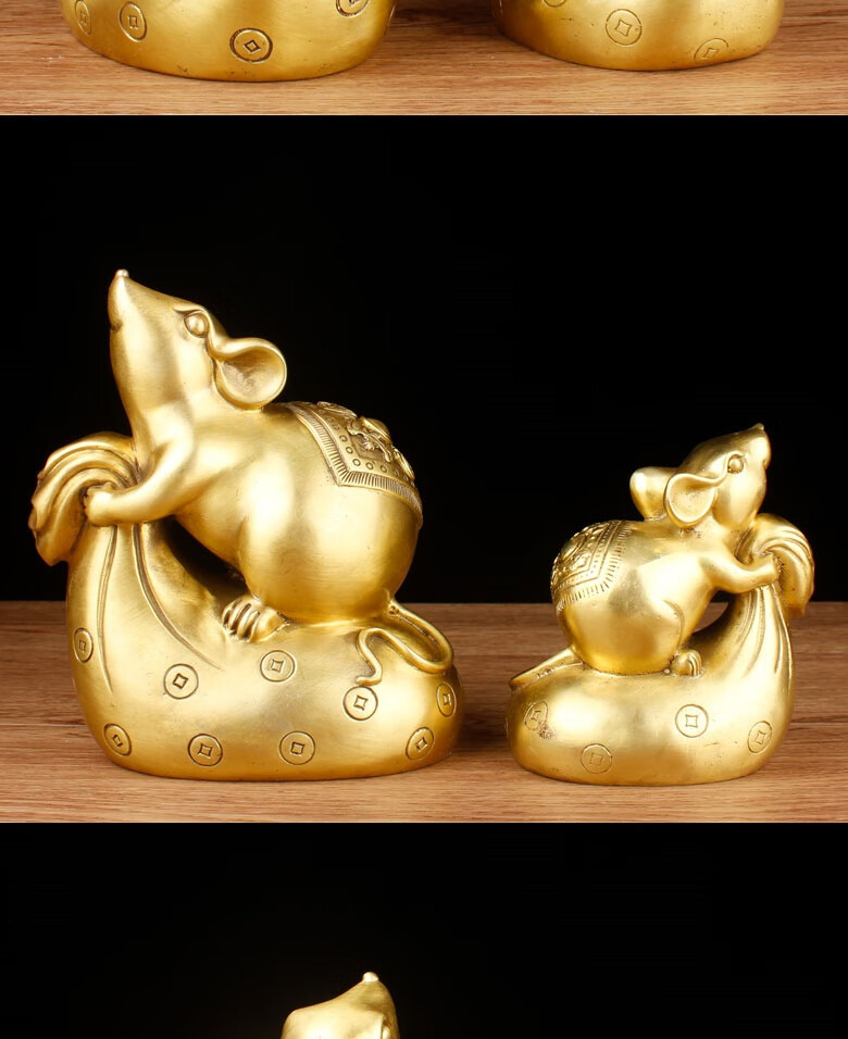 千里纯铜老鼠摆件十二生肖鼠工艺品黄金布袋鼠吉祥物家居客厅装饰摆设