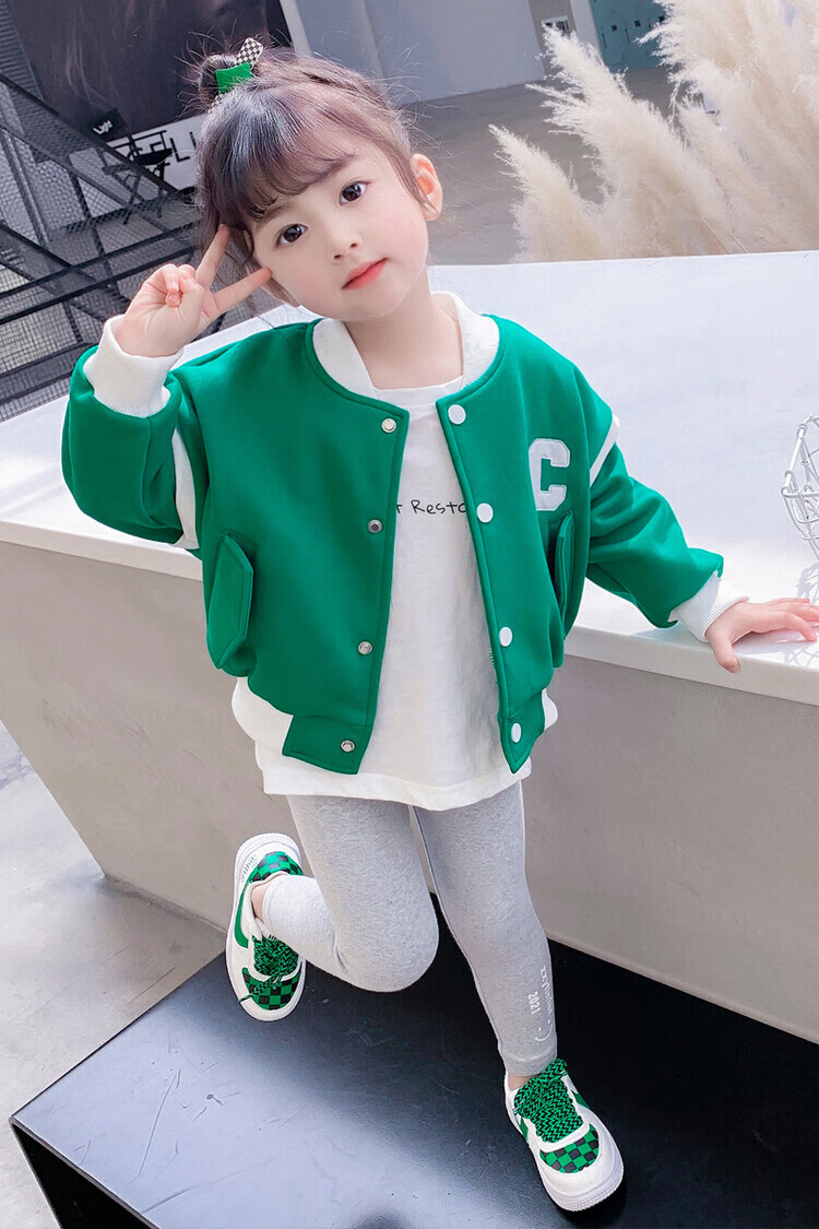 俞兆林童装女童2022年春装新款童装儿童撞色棒球服中小童休闲长袖宝宝