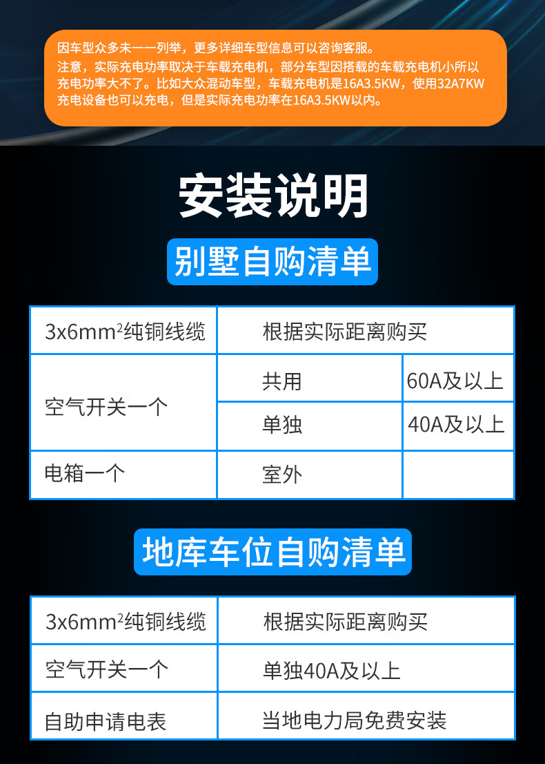 家用电动汽车充电器7kw智能通用比亚迪北汽江淮荣威新能源快充桩 黑色