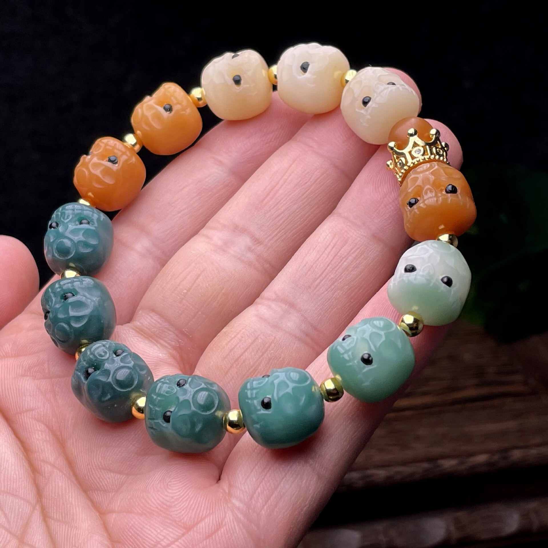 白玉菩提根阿呆手串男女呆呆团菩提子男女款手串单圈手链 彩色-约12mm