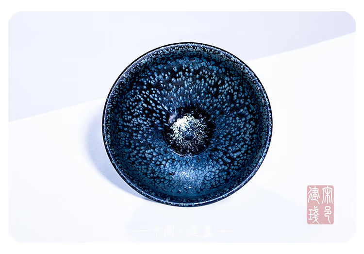 宋邑丨周游黑底银斑纯手工建盏建窑阳油滴原矿原釉铁胎中式复古撇口