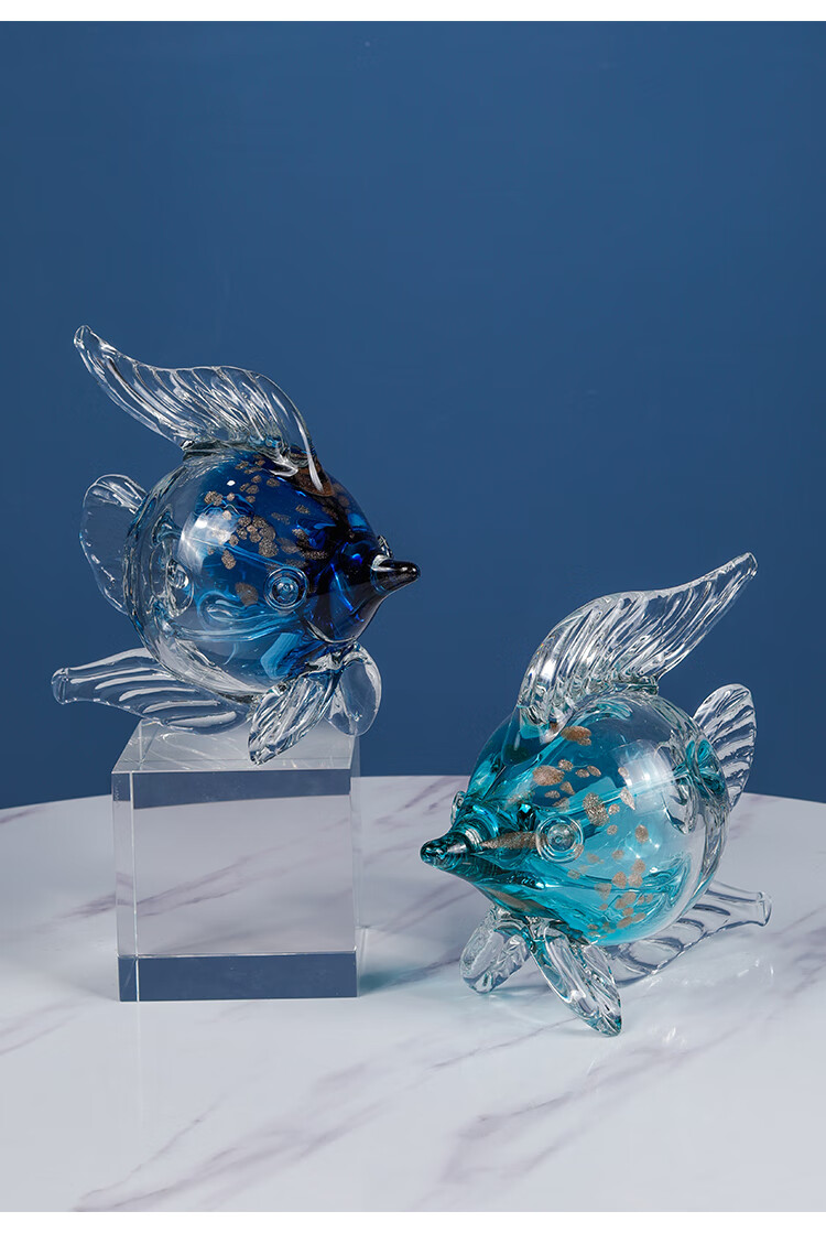 柏梵(bofan)创意琉璃玻璃亲嘴鱼情侣鱼摆件家居饰品客厅餐桌现代软装