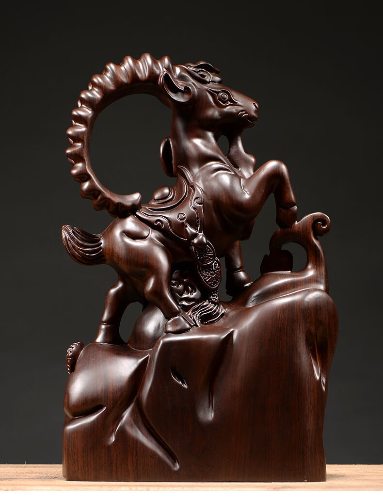 一木代传木雕羊摆件木头雕刻山羊十二生肖家居装饰木羊木雕礼品领头羊