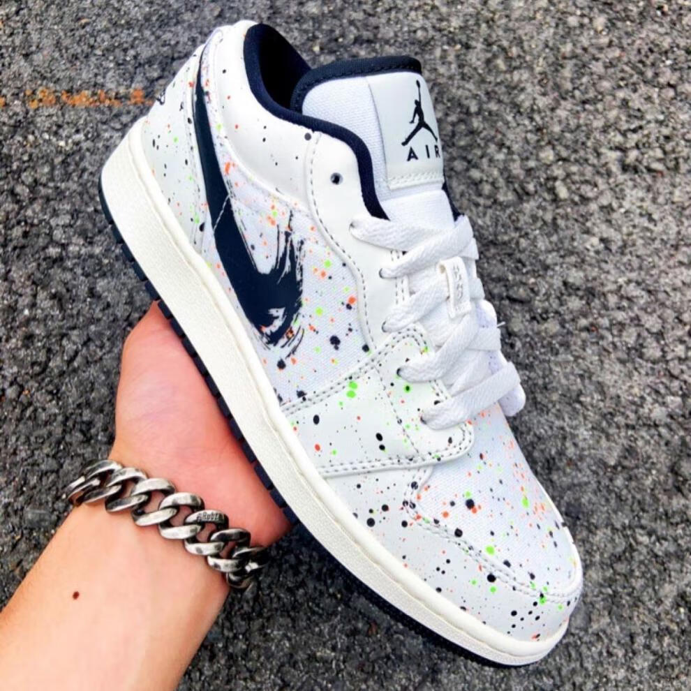 low水彩泼墨低帮百搭潮流学生情侣款休闲板鞋篮球鞋 aj1低帮水彩泼墨