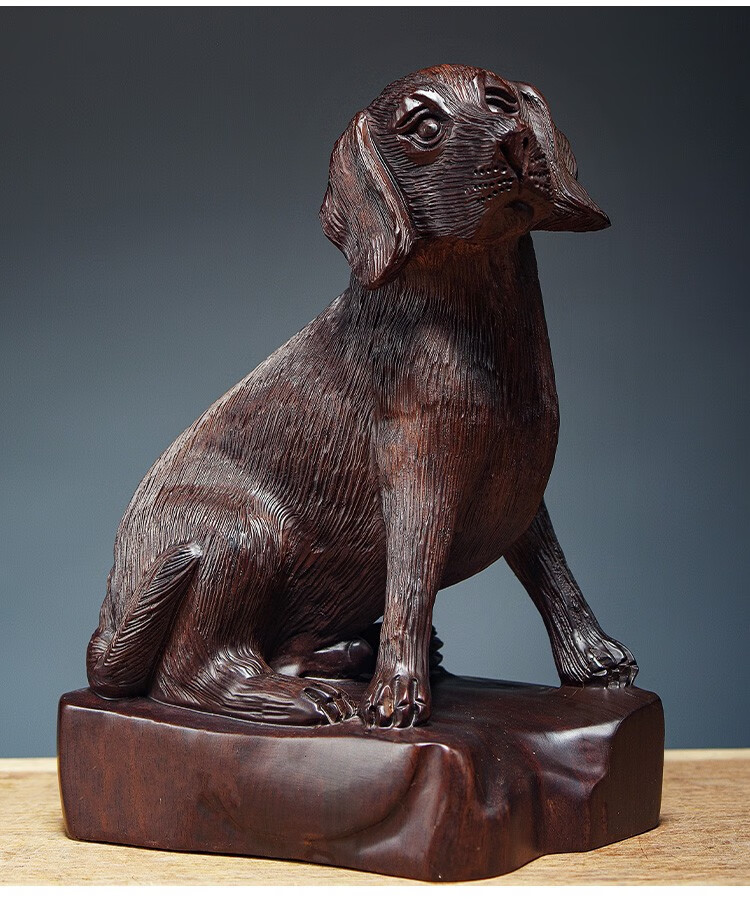 唐砖木雕刻狗摆件实木质木头生肖小狗可爱家居装饰品摆设工艺礼品整木