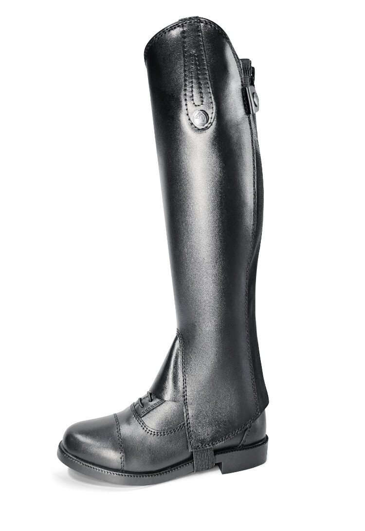 米濮 儿童青少年马术护腿 chaps 耐磨牛皮 马术用品 平纹-黑色xs宽