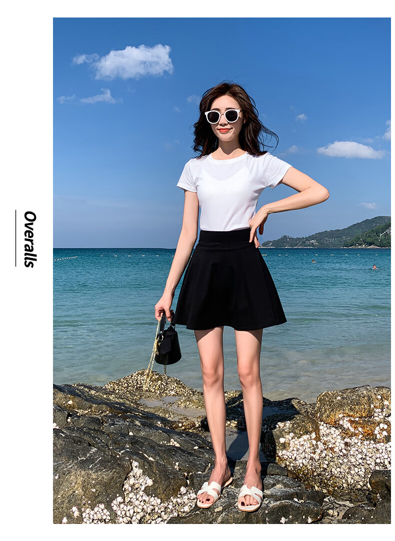 praj高腰百褶裙女夏2021新款a字裙半身裙蓬蓬伞裙ins超火黑色短裙子