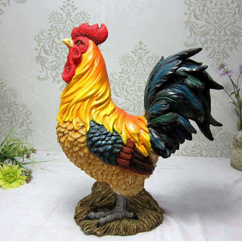 新品风水树脂陶瓷仿真公鸡摆件大母鸡小摆设动物家居鸡装饰品g款公鸡