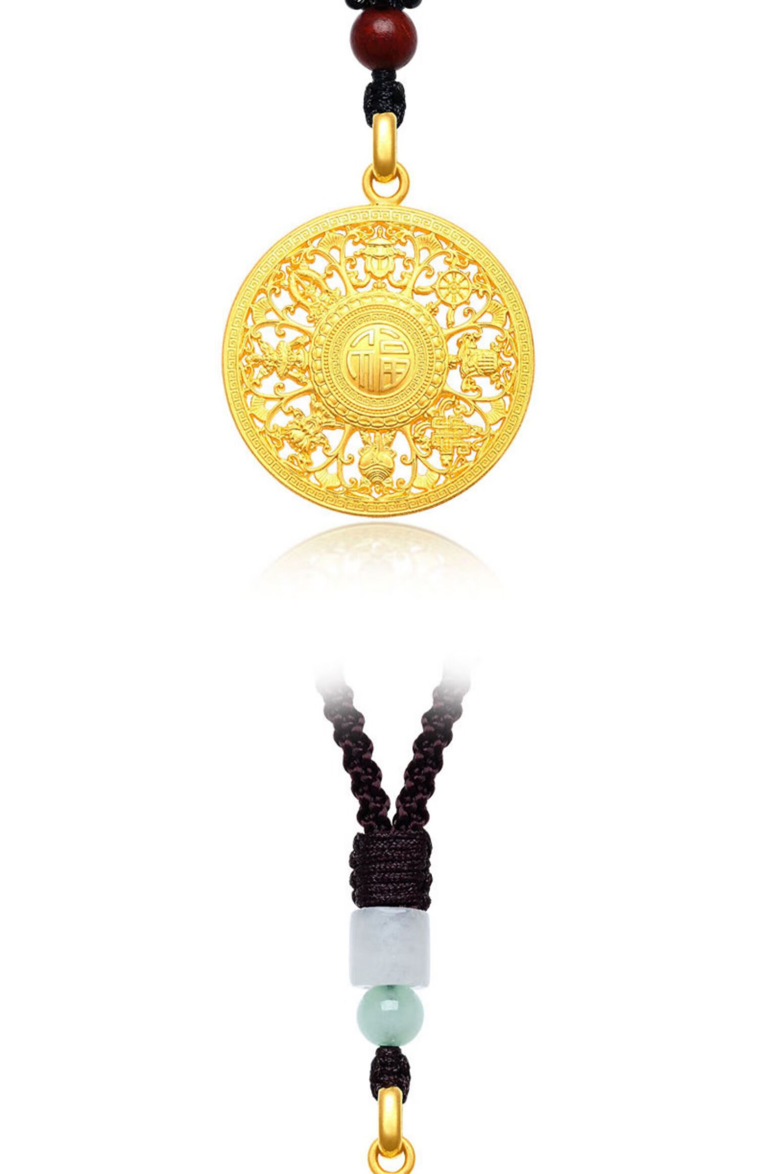 古法工艺黄金传承吊坠男款999硬足金项链女八宝罗盘传家福牌挂坠sn