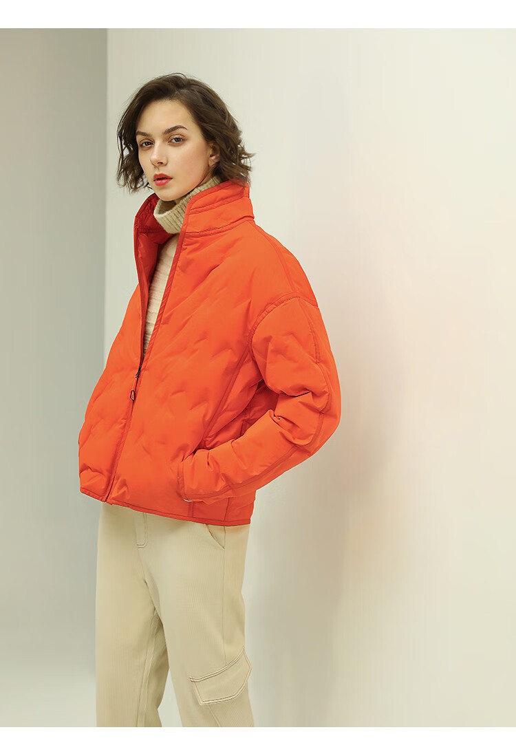 cocobella活力赤橙色立领绗缝羽绒服女防寒保暖短款外套ct1137橘色l