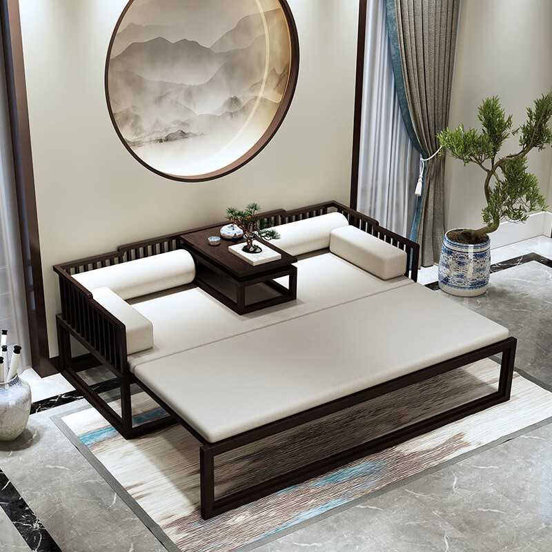 新中式罗汉床实木沙发组合老榆木床榻贵妃椅简约现代家用客厅躺椅 洞