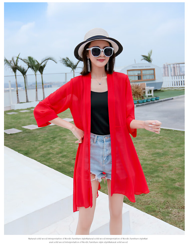夏天穿的沙衣外披纱衣新款大码薄款胖mm百搭中长款雪纺外套透气开衫
