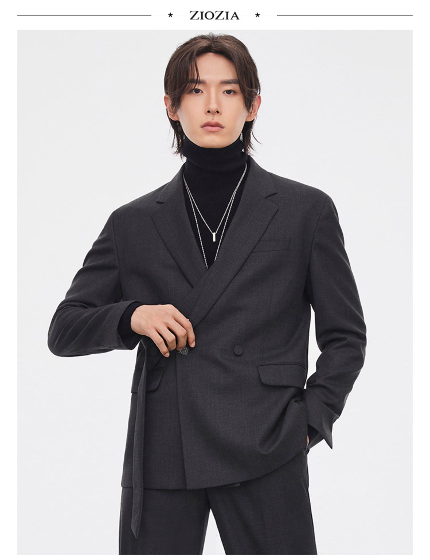 ziozia休闲西服男韩系青年时尚舒适休闲西便服zkg13808f炭灰色95170