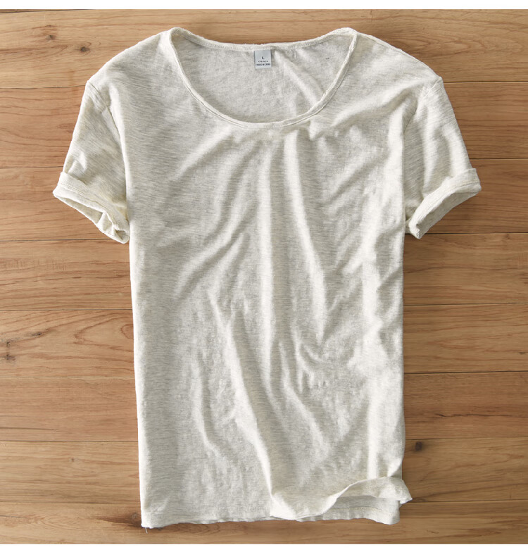 圆领文艺小清新夏季薄款纯棉打底衫男学生短袖复古竹节棉t恤简约青年