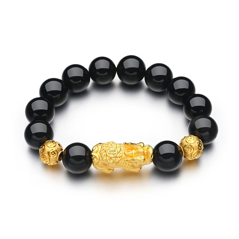 panda koko 足金黑曜石男款貔貅手串手链本命年貔貅金珠 s00853 约4.