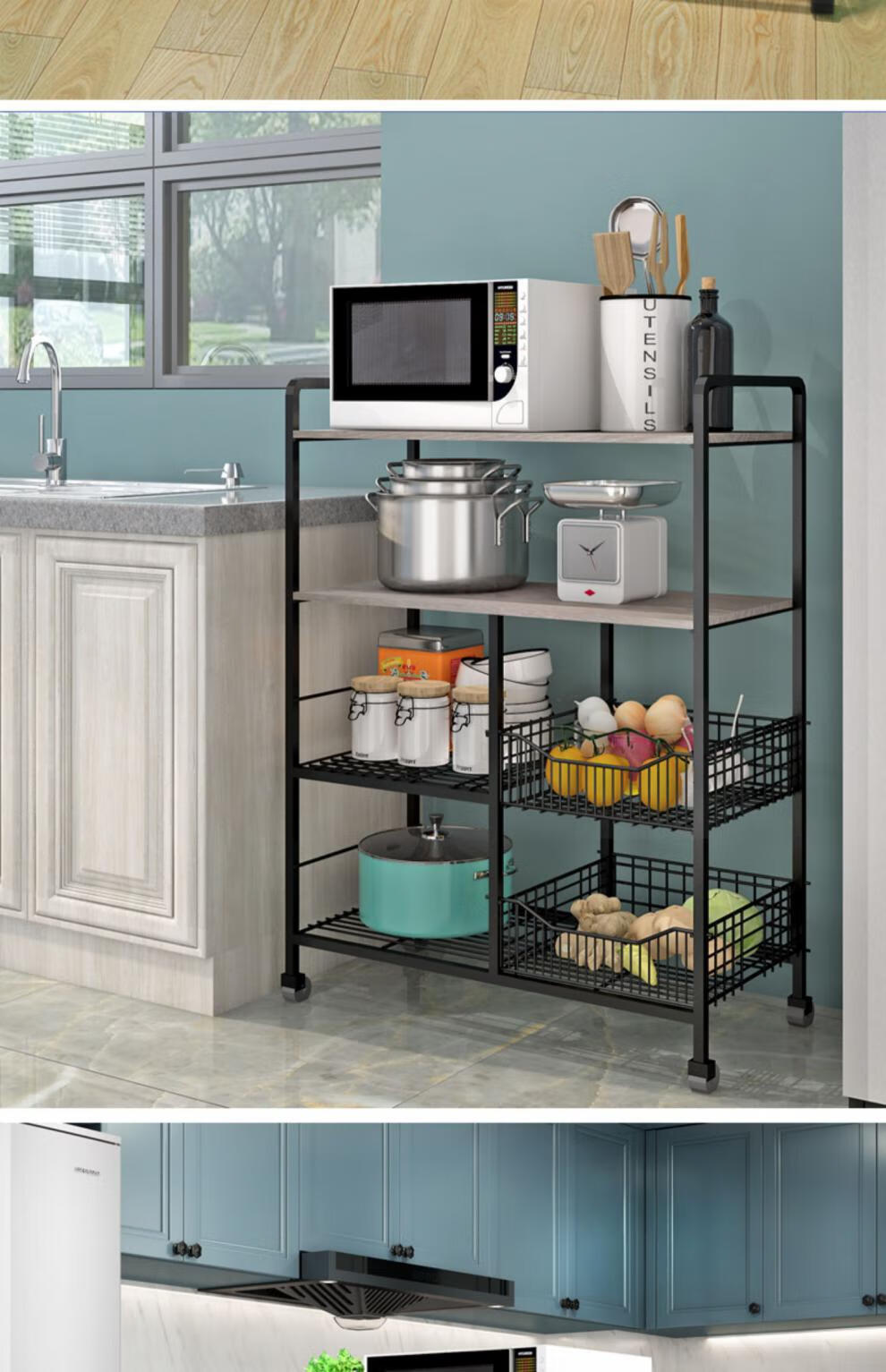 微锅炉架子 厨房放锅架厨架 网红置物架落地式多层放蔬菜收纳架微波炉