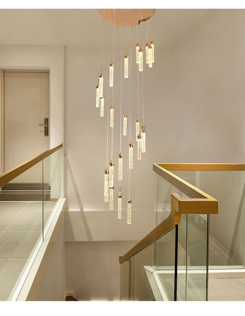 楼梯灯长吊灯复式楼客厅大吊灯现代简约别墅阁楼旋转楼梯水晶吊灯 6头