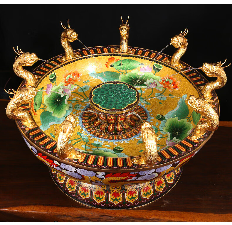 浴佛盆九龙吐水浴佛用品喷水浴佛节寺庙法会太子佛摆件铜珐琅彩纯铜48