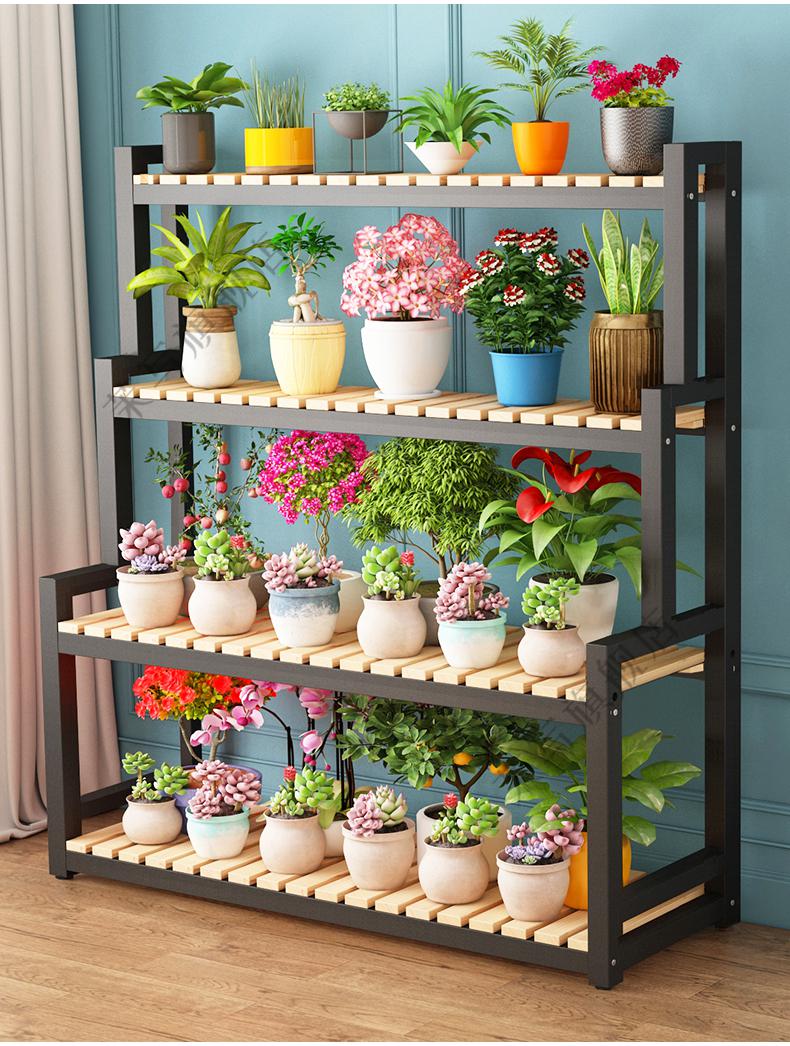 嘉际 铁艺花架置物架阳台多层多肉层架室内客厅落地式移动带轮花盆