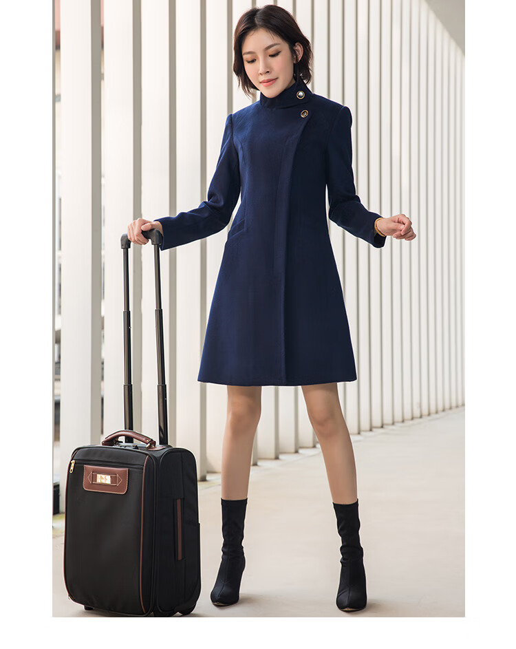 毛呢大衣女长款毛呢冬季空姐制服国航空姐售楼部毛呢大衣女冬季加厚
