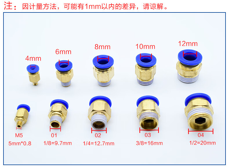 气动快速接头气管快插螺纹直通pc4pc6pc8pc10pc12m5机械工具元件pc