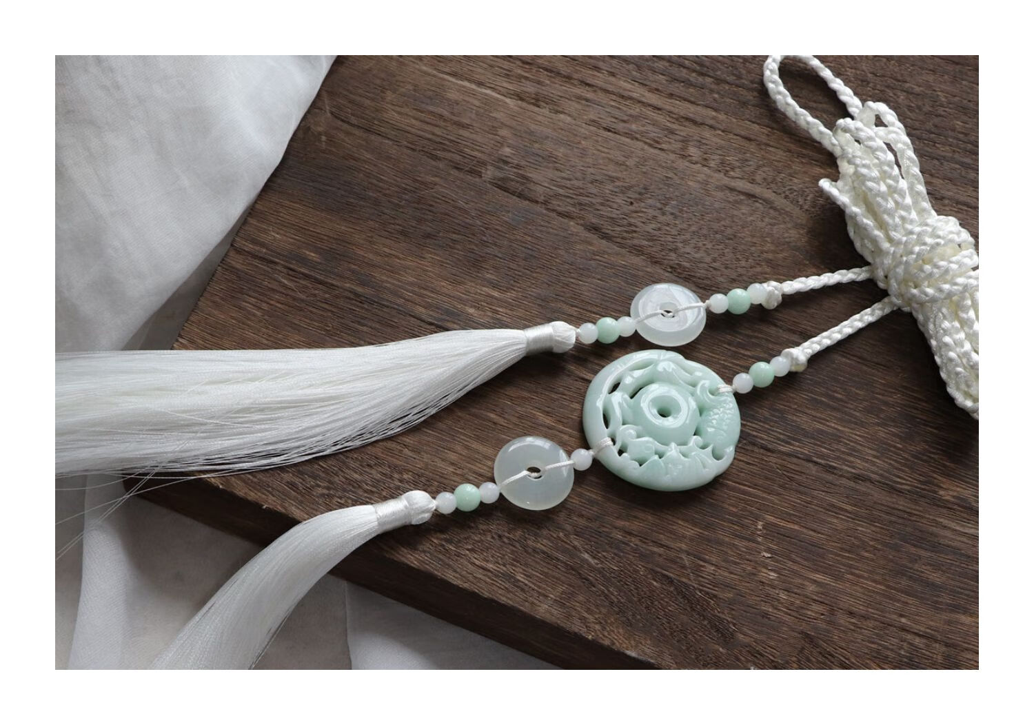 手工汉服长流苏宫绦古风玉佩挂饰腰带系带禁步配饰男女 鱼戏灰