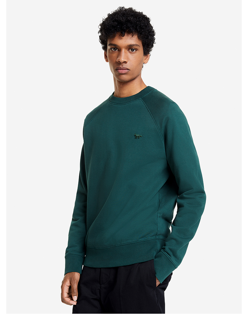 maisonkitsune春夏新品纯色狐狸刺绣男士全棉圆领卫衣p390深绿色s