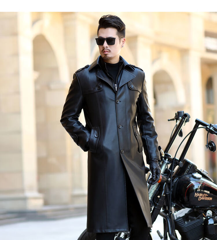 瓦斯伦 燕双鹰同款男士长款品皮衣加长款皮风衣中老年加绒大衣外套