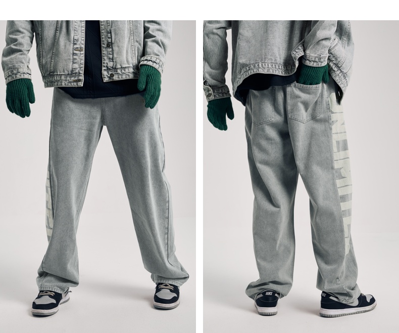 【chuck联名】ecko犀牛潮牌22aw美式复古黄泥染大字母牛仔裤套装男女