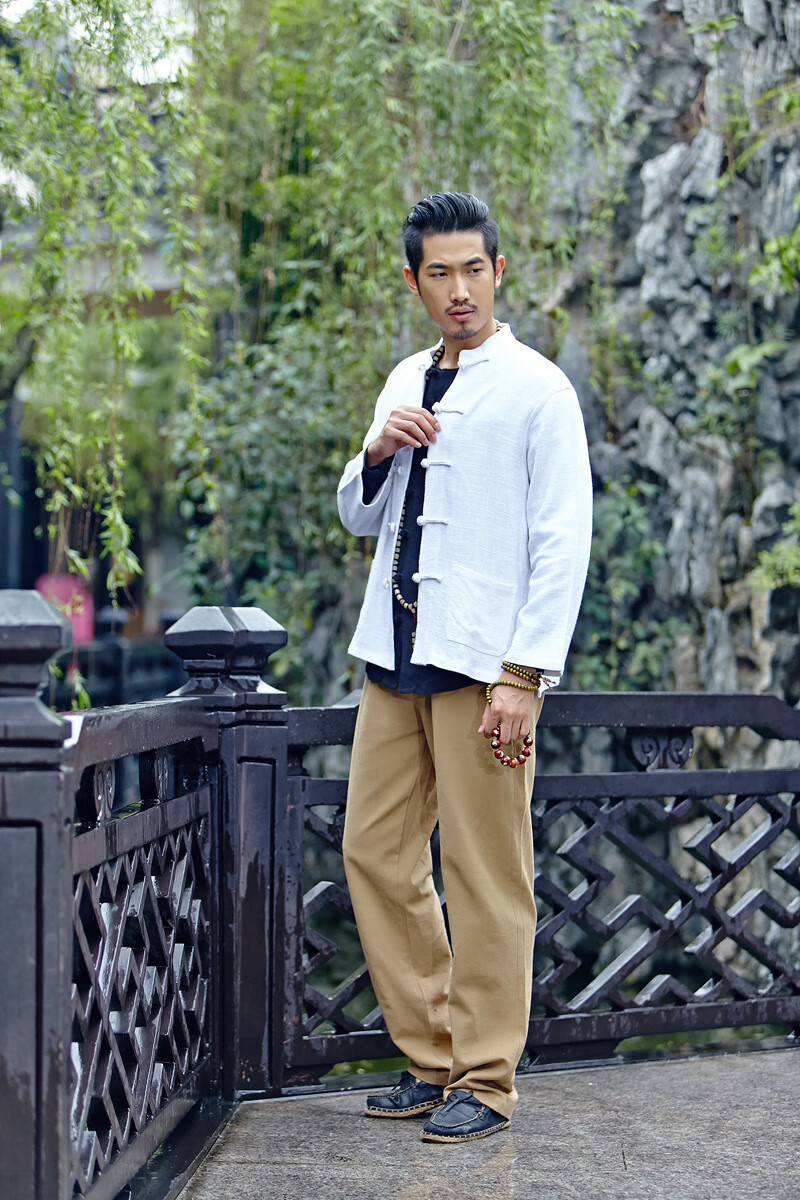 服中国风男装民族复古盘扣开衫男中式禅意亚麻大码胖子宽松外套上衣