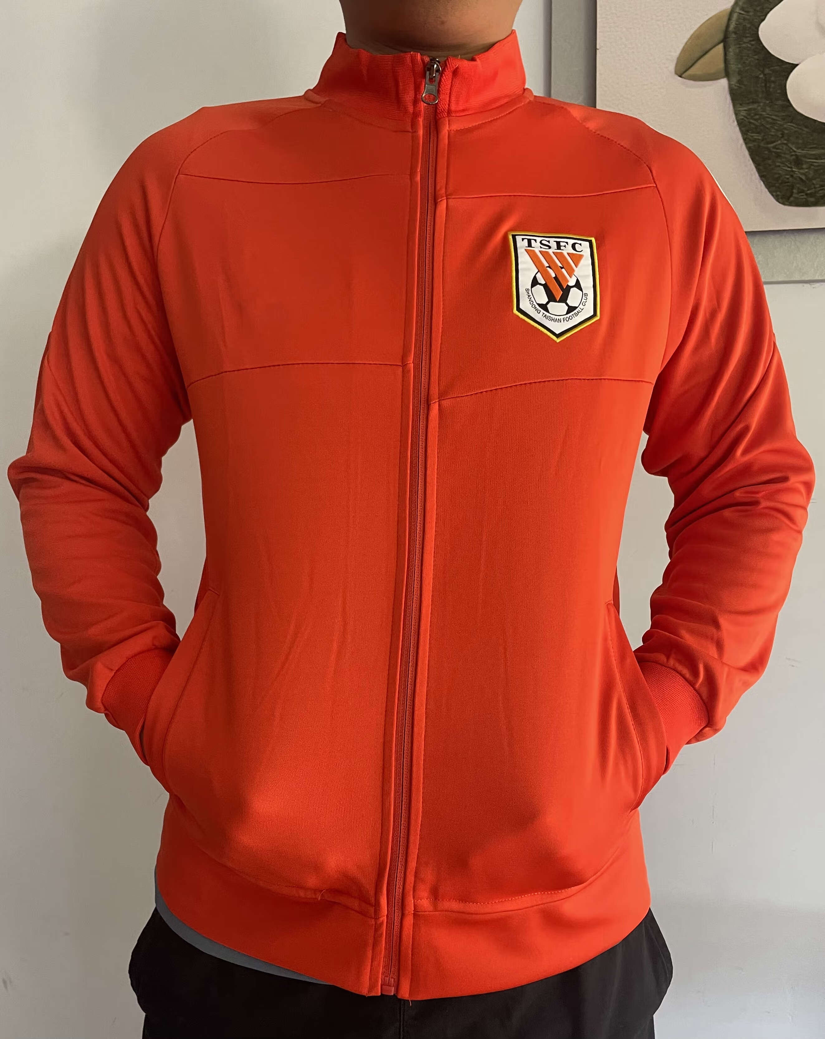 2022山东泰山球衣中超鲁能足球服赛前训练服短袖套装透气球迷版 灰