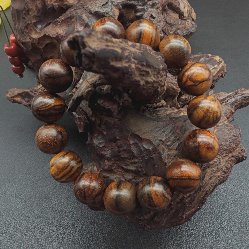 贡木沉香手串亦姝家印尼玉化贡木沉香圆珠手串佛珠15虎皮纹果香味封香