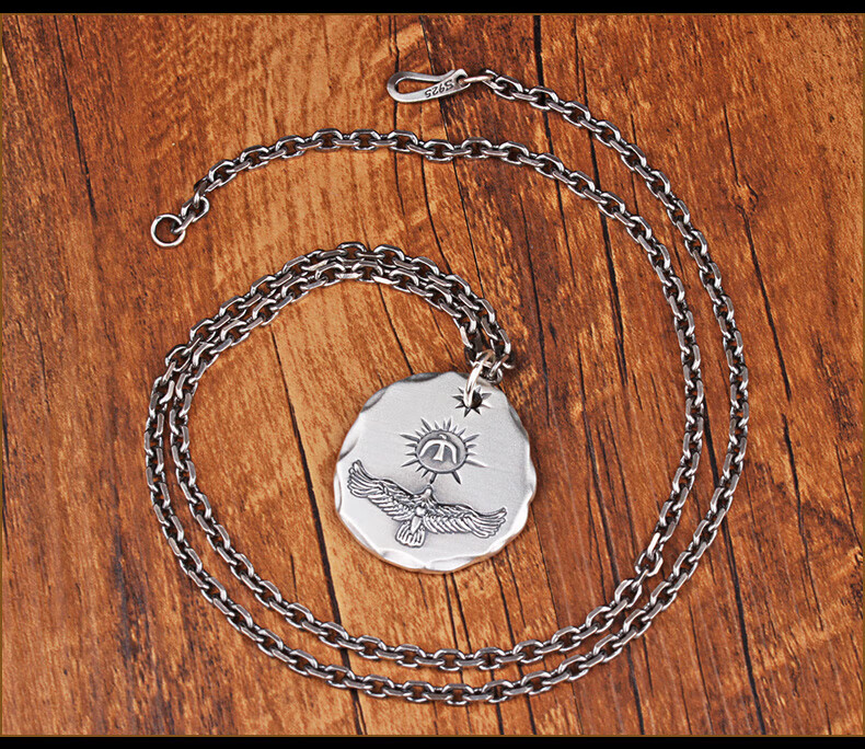 银饼吊坠男999男士个性复古飞鹰圆牌老鹰挂坠潮男饰品项链 吊坠 80