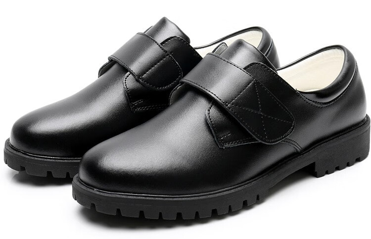 男孩皮鞋儿童皮鞋黑色成人中大学生男士男孩青年学校休闲绑鞋带二层