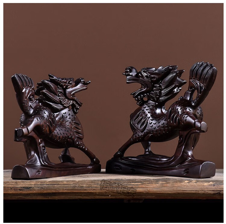 红木麒麟一对黑檀木大号木雕麒麟摆件实木客厅玄关店铺木质麒麟摆设