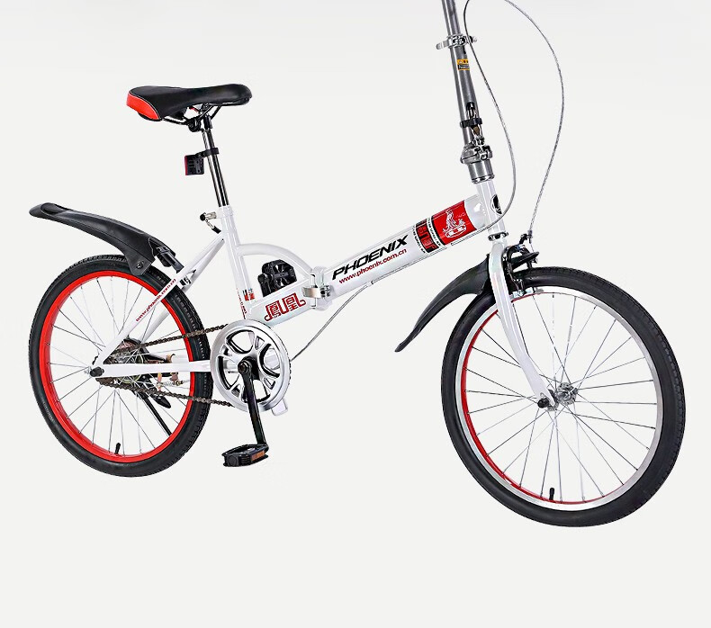 凤凰phoenix折叠自行车单速超轻便携男女式单车白红色20寸单速
