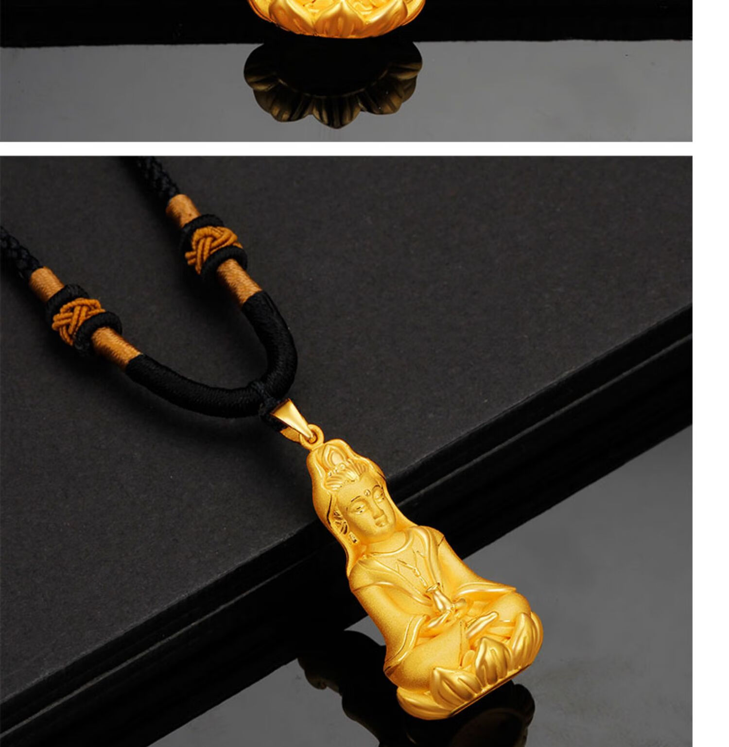 黄金观音菩萨项链999足金纯金观音吊坠男3d硬金本命佛