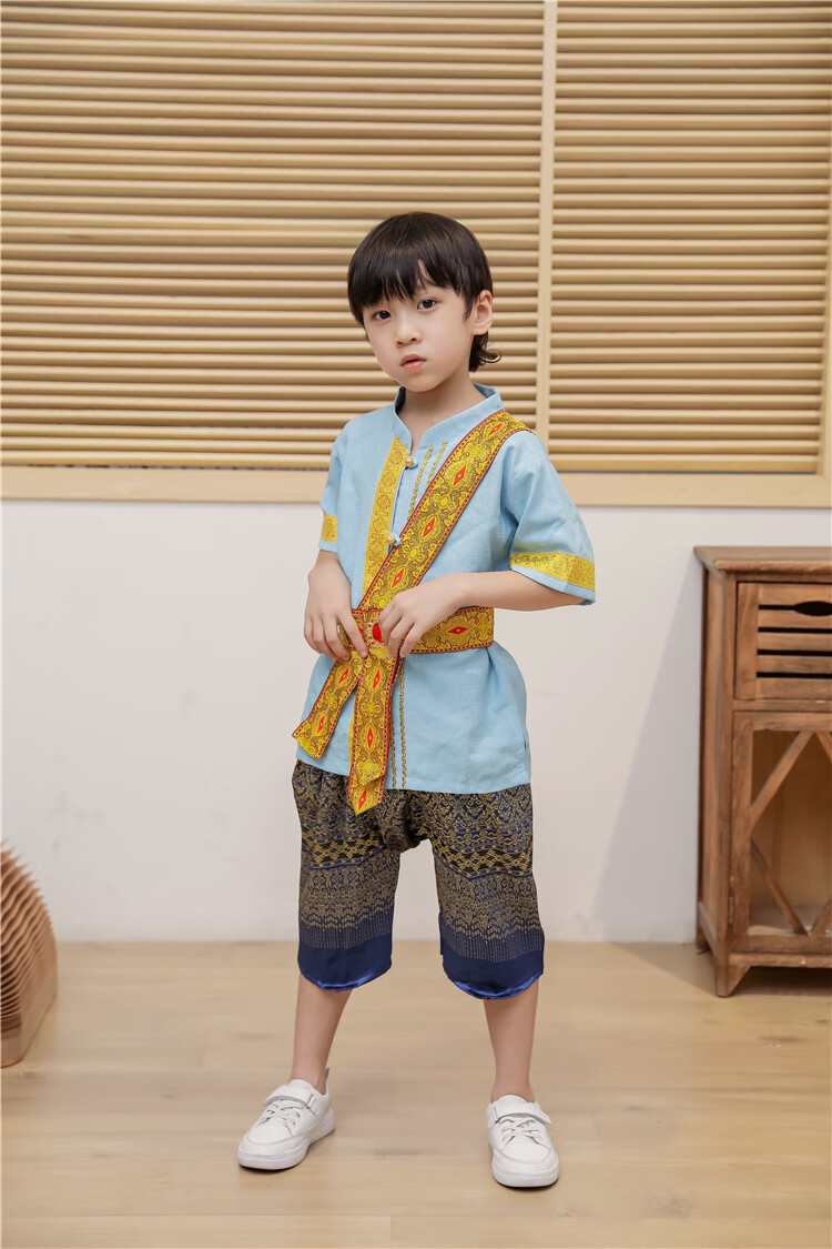 墨尚佳童装店 儿童民族舞蹈表演服云南傣族服装男童泼水节少数民族