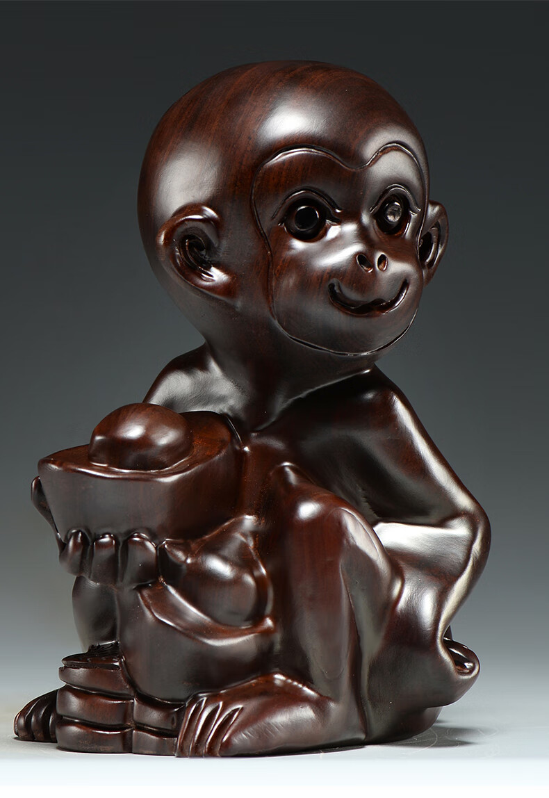 木雕猴子摆件木雕刻猴子摆件十二生肖木头猴风水家居办公室装饰工艺品