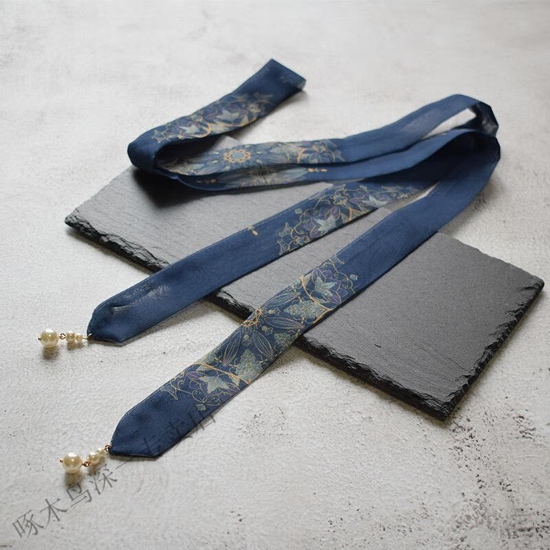 啄木鸟兰珍珠唐风汉服发带古风配饰飘带丝带国风少女百搭古装饰品