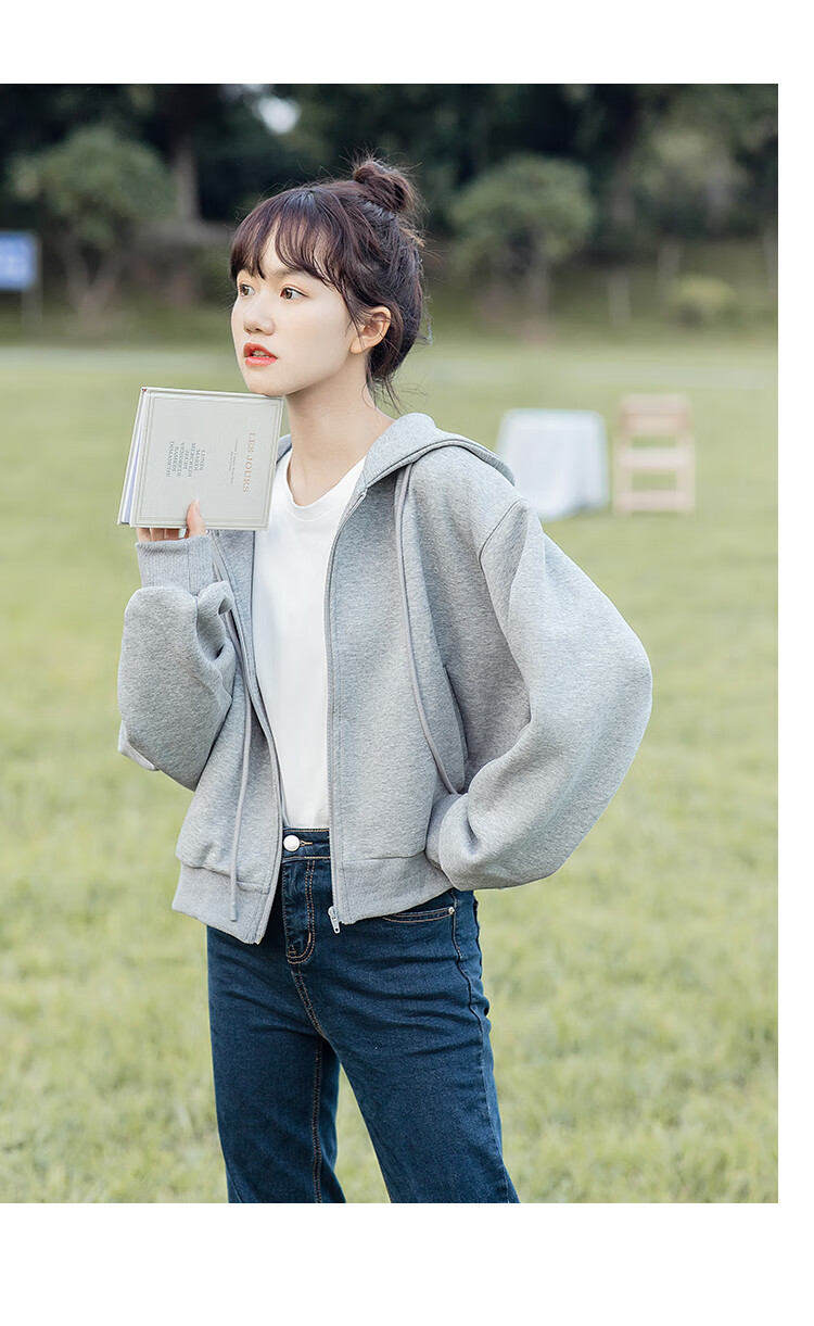 少女卫衣女春秋学生党短款开衫女士外套春季宽松百搭慵懒风感小众卫衣