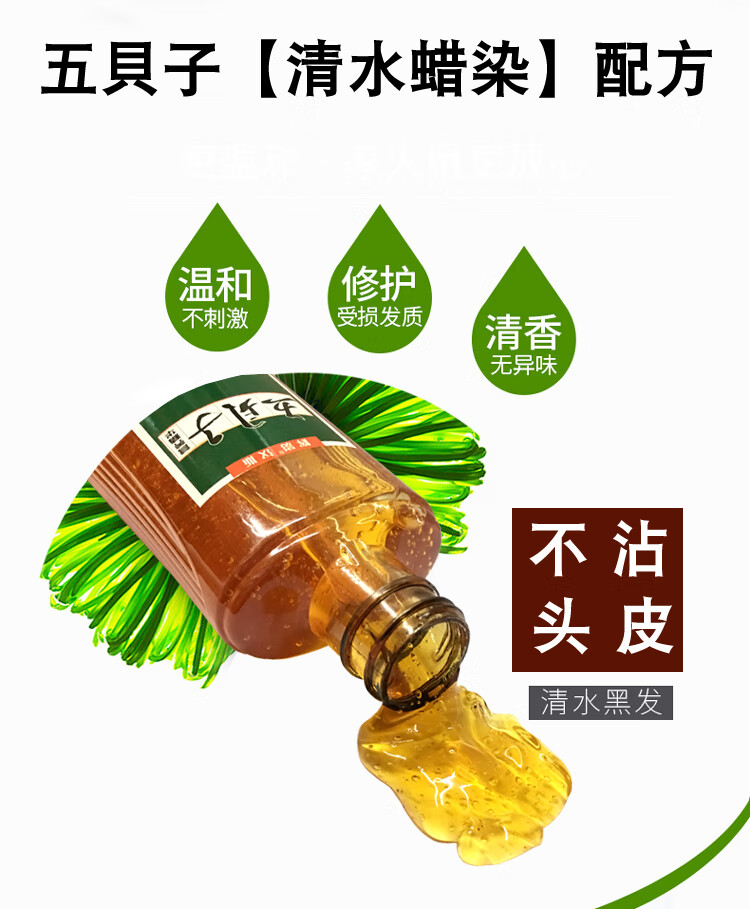五贝子清水染发剂棕黑天然五倍子染发膏霜黑色焗油膏五贝子植物 生态